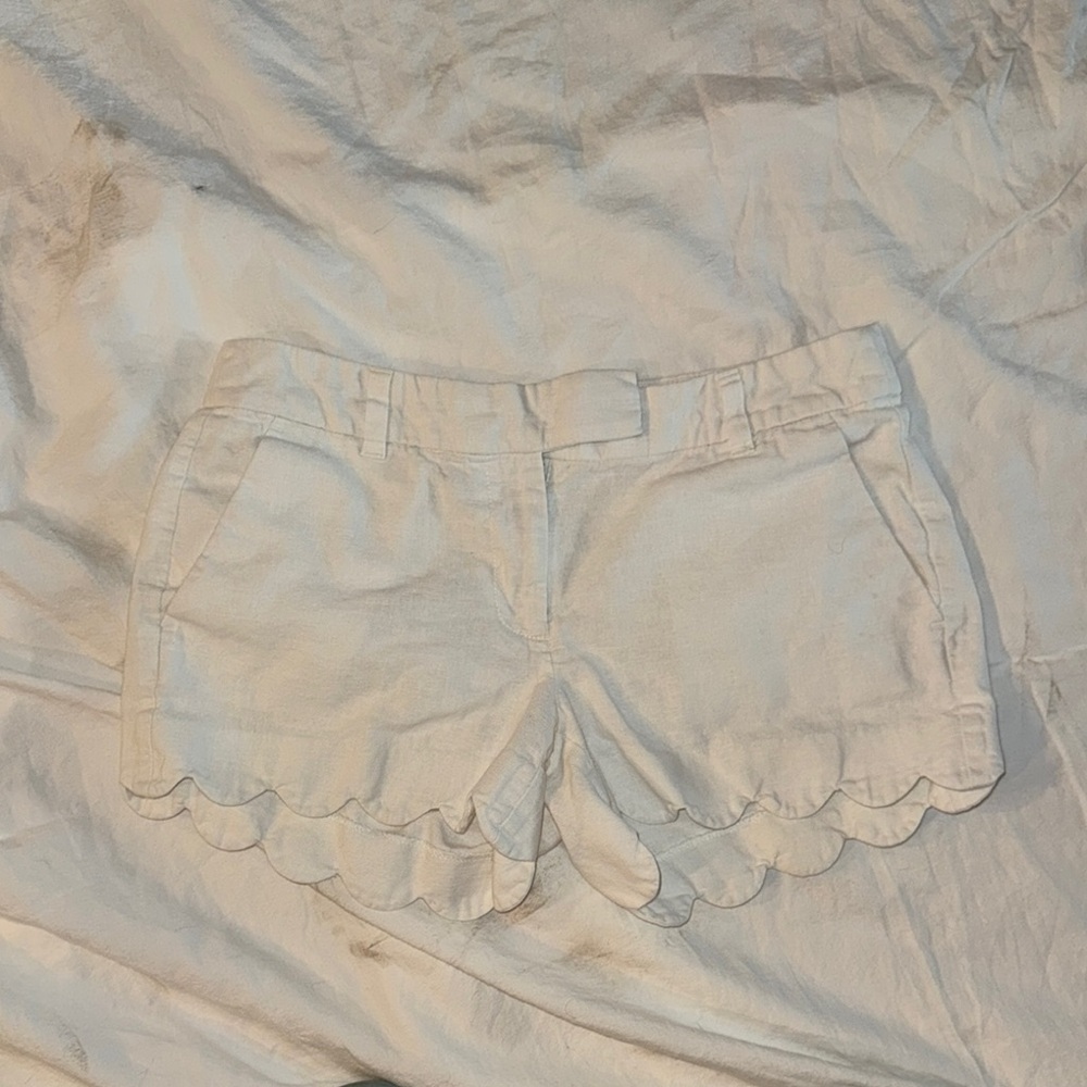 J. Crew White High Waist Shorts with Scalloped Hem